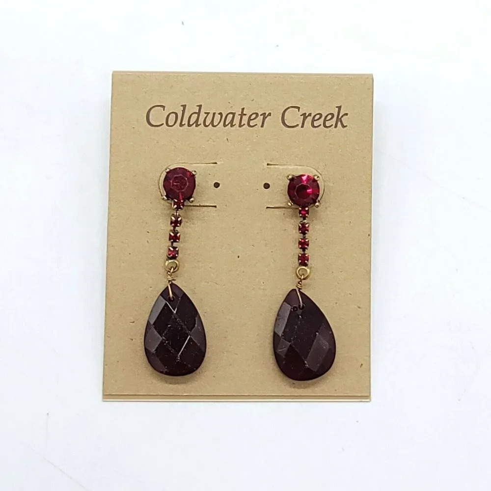 Coldwater Creek NOS Red Rhinestone Teardrop Gold